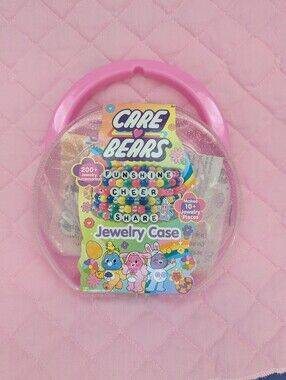 Care Bears Pink Glitter Clear Handle Jewelry Case